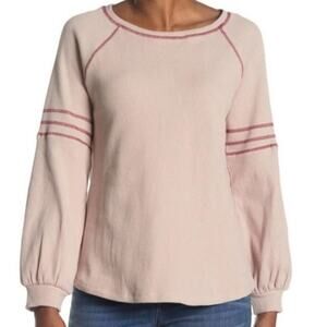 NWT Emelia Waffle Knit Thermal Raglan Bishop Sleeve Top Sz Large in Mocha Rust